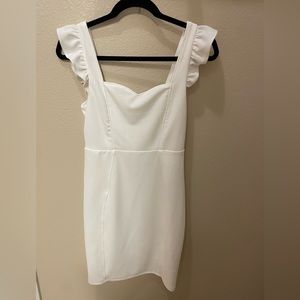 Lulus small white dress with ruffle straps. Form fitting
